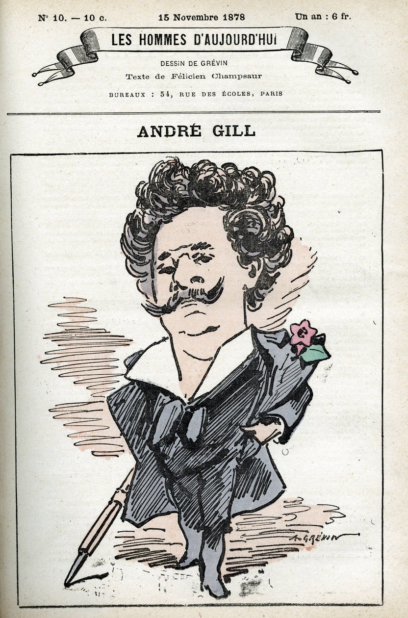Selvportræt af Andre Gill (1840-1885), fransk tegneserieskaber og illustrator. Tegnefilm i "Men of Today" af Andre Gill