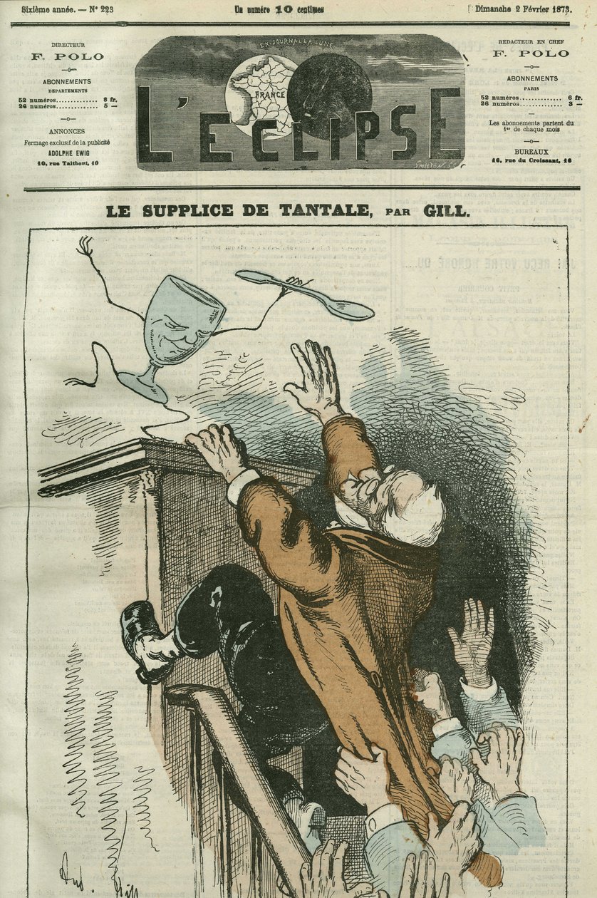 The Torment of Tantalus, karikatur af Adolphe Thiers (1798-1874), fransk statsmand. Cover i "" L