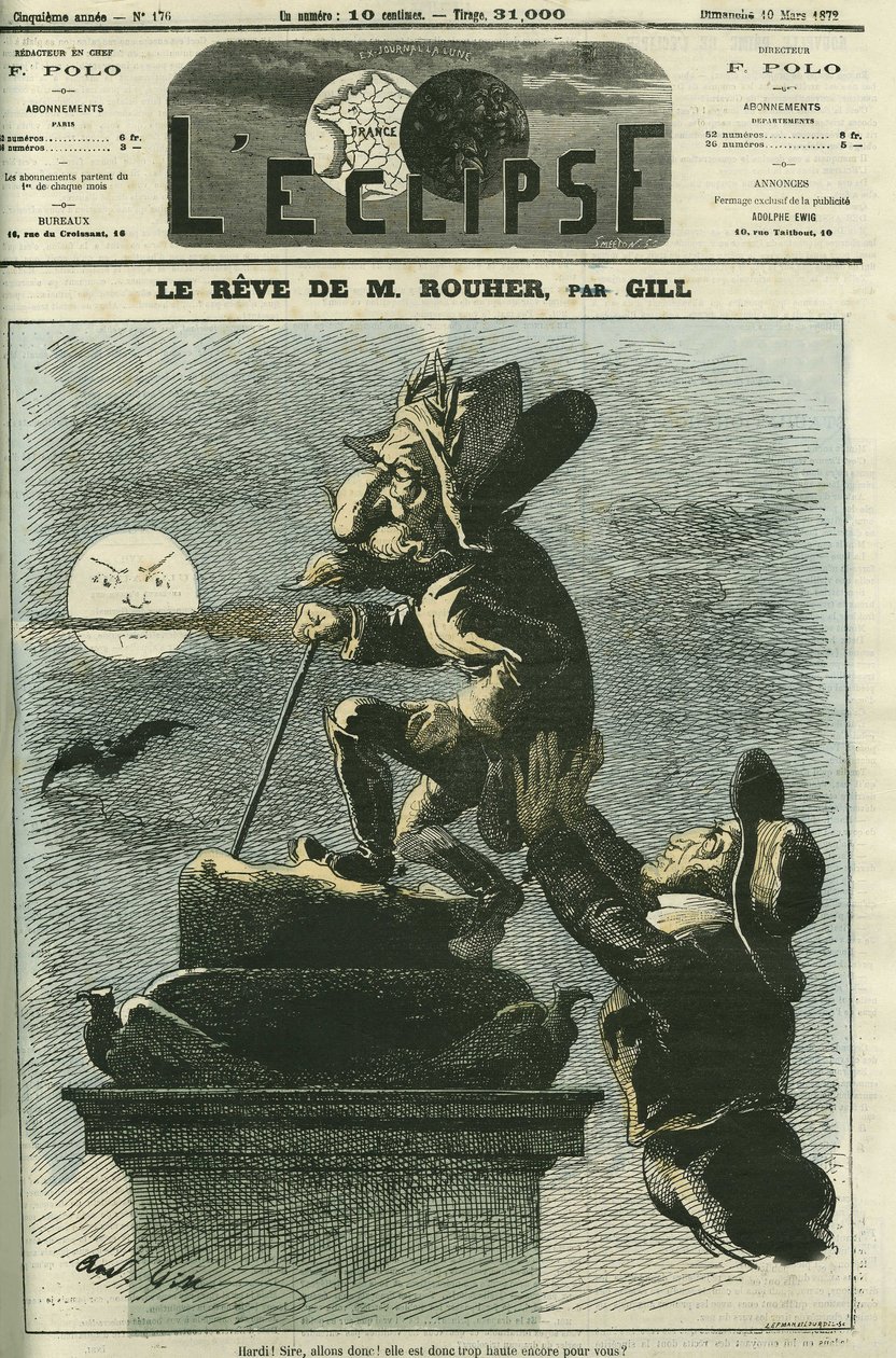 Drømmen om Rouher, Eugene Rouher (1814-1884), politiker, minister for Napoleon III og leder af det bonapartistiske parti, han drømmer om en tilbagevenden af Napoleon III. Cover i "" L