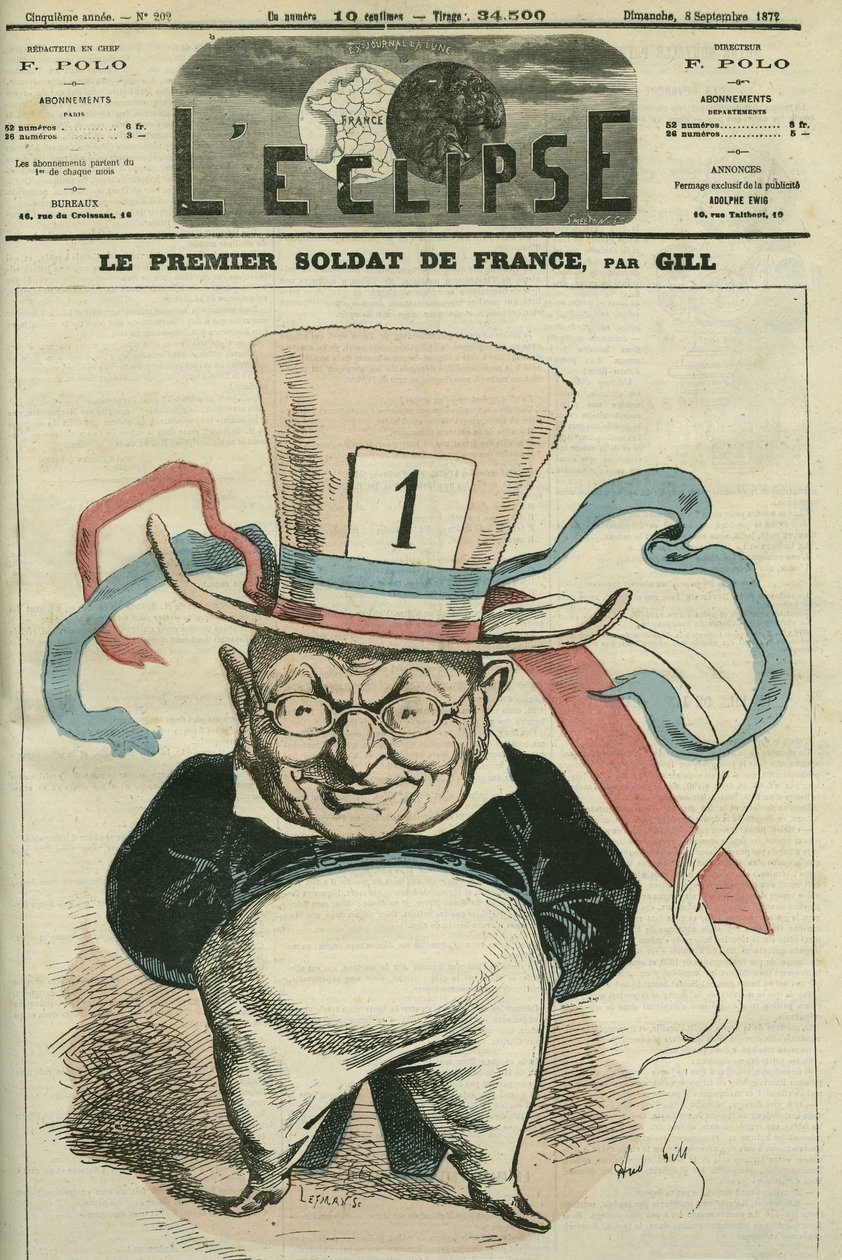 Frankrigs første soldat, Adolphe Thiers (1797-1877), fransk historiker og statsmand. Cover i "" L