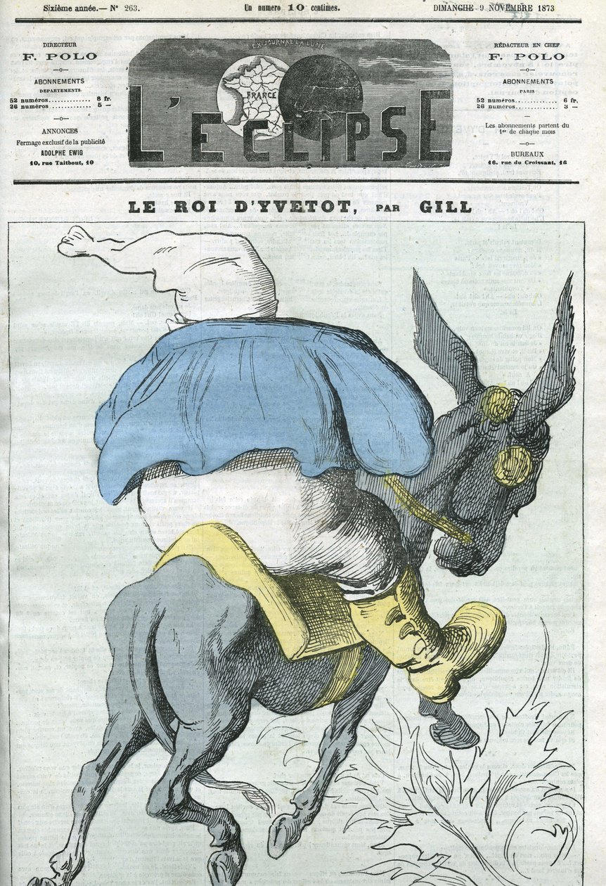 Kongen af Yvetot, tegneserie af Adolphe Thiers (1797-1877), fransk statsmand. Cover i "" L