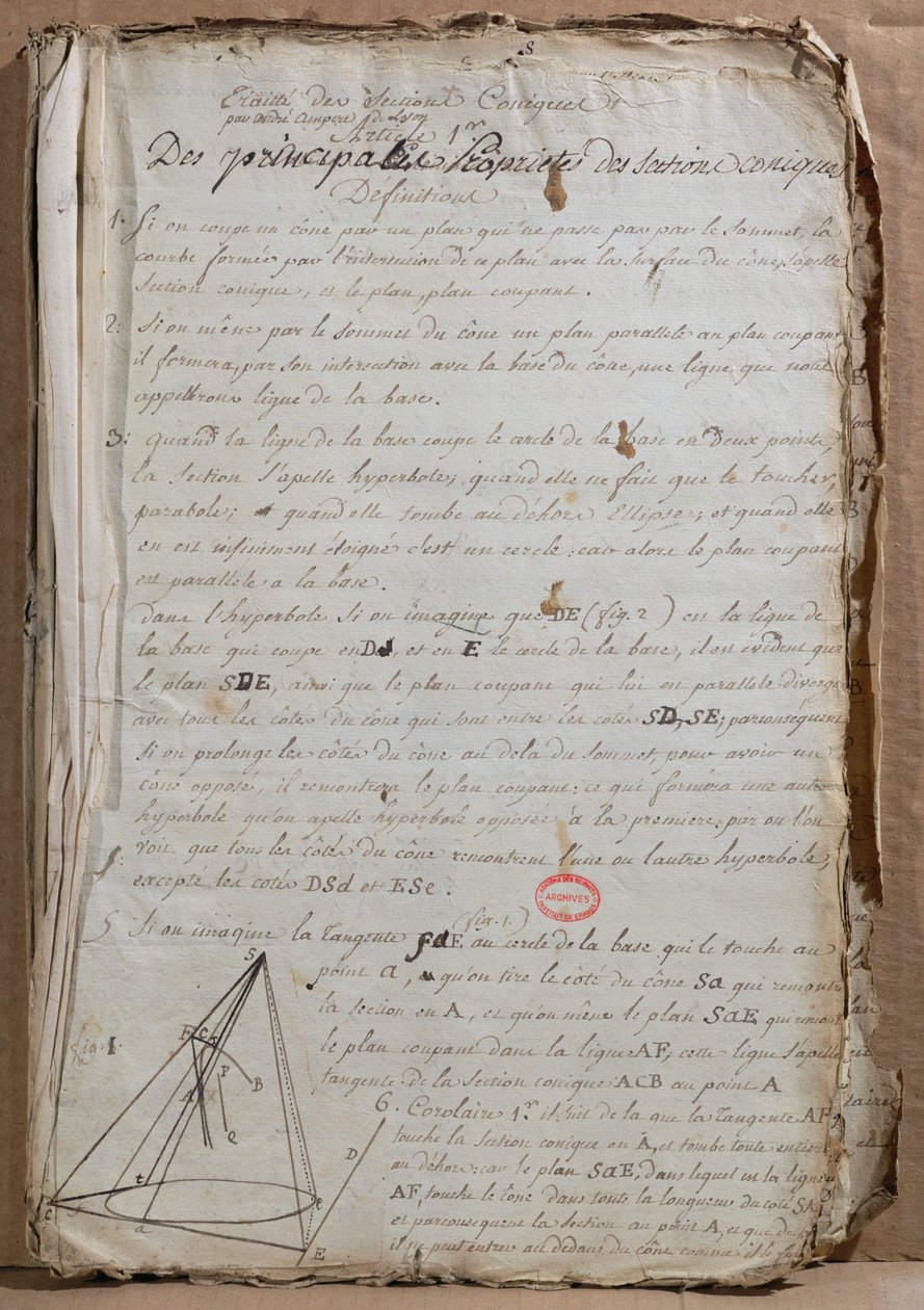 Ms 198 Page fra Traite des Sections Coniques, 1788 af Andre Marie Ampere