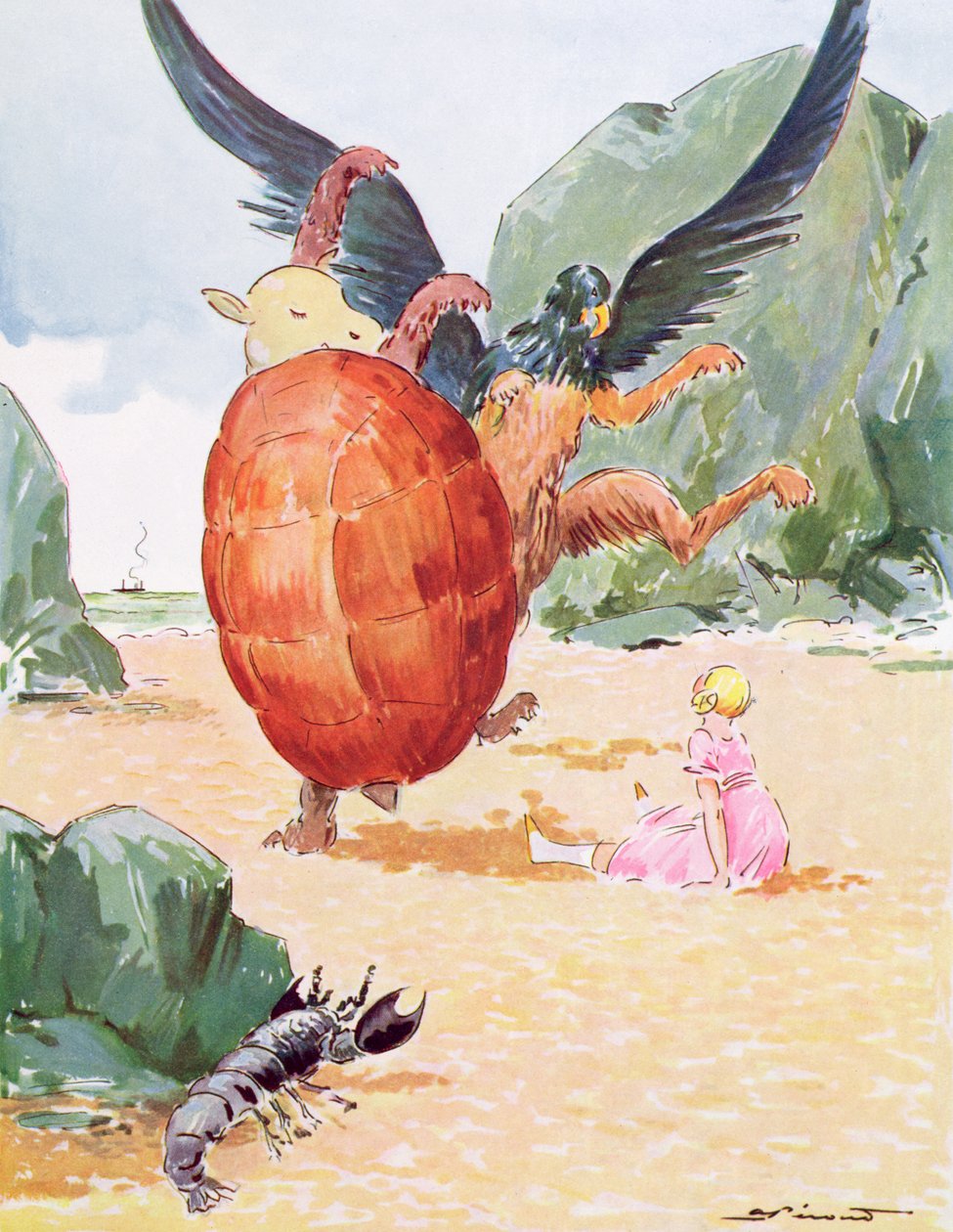 Alice, the Gryphon and the Mock Turtle, illustration fra 