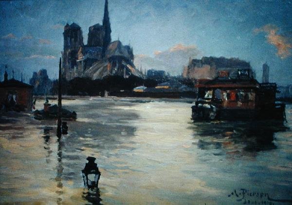 Udsigt til Pont de la Tournelle under oversvømmelserne i 1910 af Andre Pierson