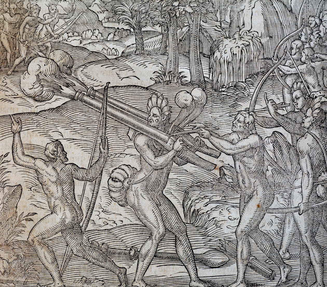 Kamp mellem indfødte i Canada, gravering fra Cosmographie Universelle, af Andre Thevet, Paris 1575 af Andre Thevet
