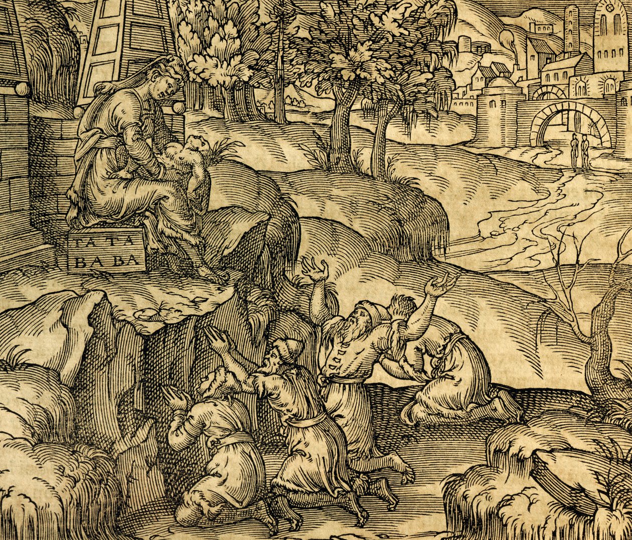 Trofast tilbedende gudinde Tata Baba i Muscovy-regionen, gravering fra Cosmographie Universelle, af Andre