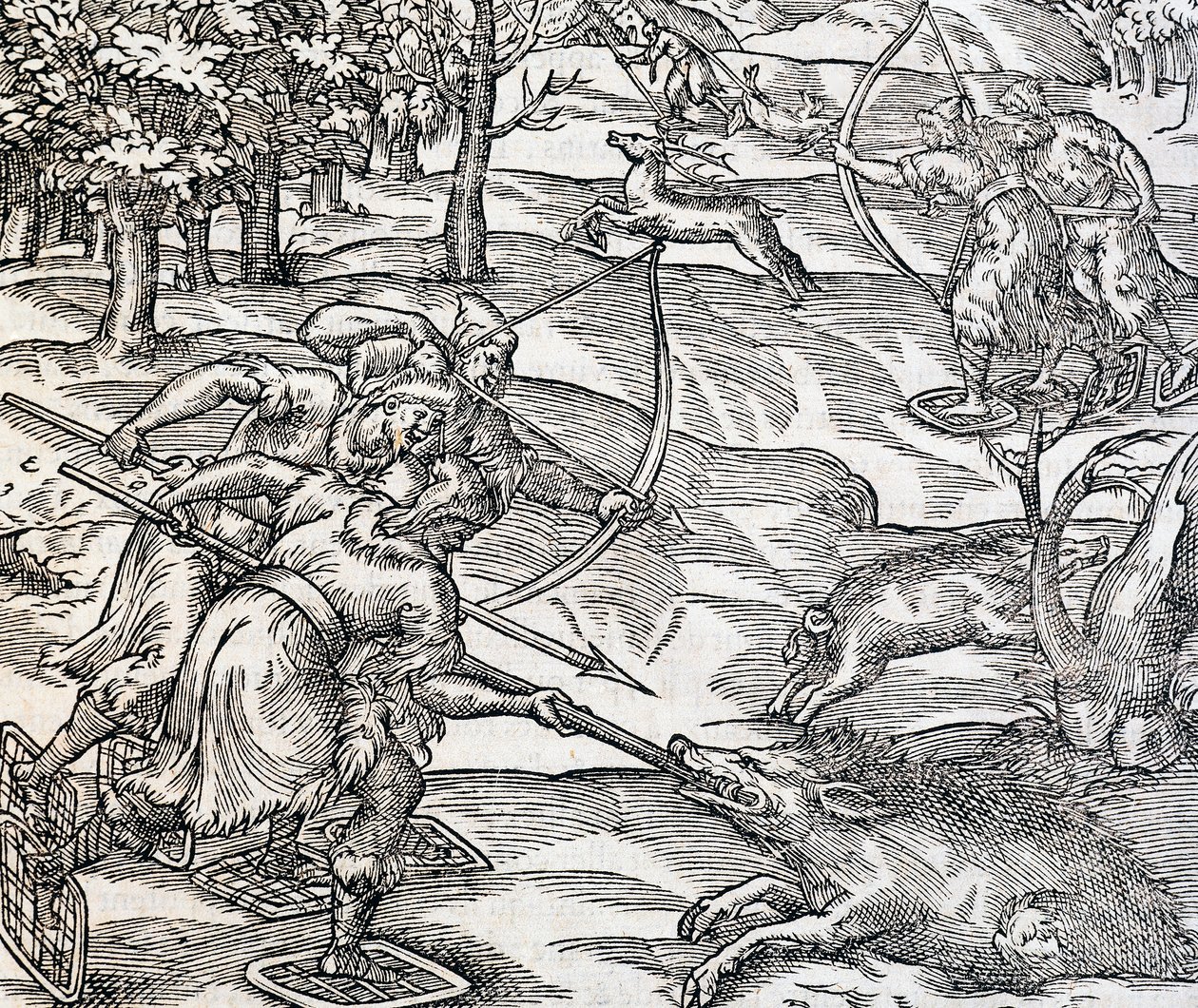 Indianers ornejagt, gravering fra Universal Cosmology, af Andre Thevet (1504-1592), Paris af Andre Thevet