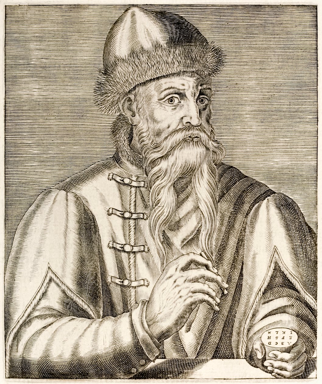 Johannes Gutenberg: Tysk opfinder, hvis opfindelse af den bevægelige trykpresse startede trykrevolutionen, fra True Portraits af André Thévet udgivet i 1584 af Andre Thevet