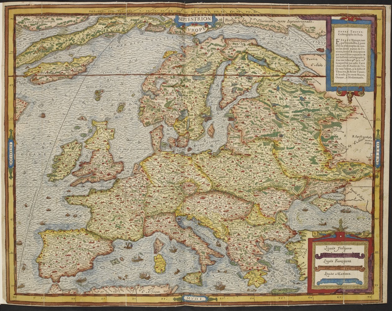 Kort over Europa, André Thevets universelle kosmografi af Andre Thevet