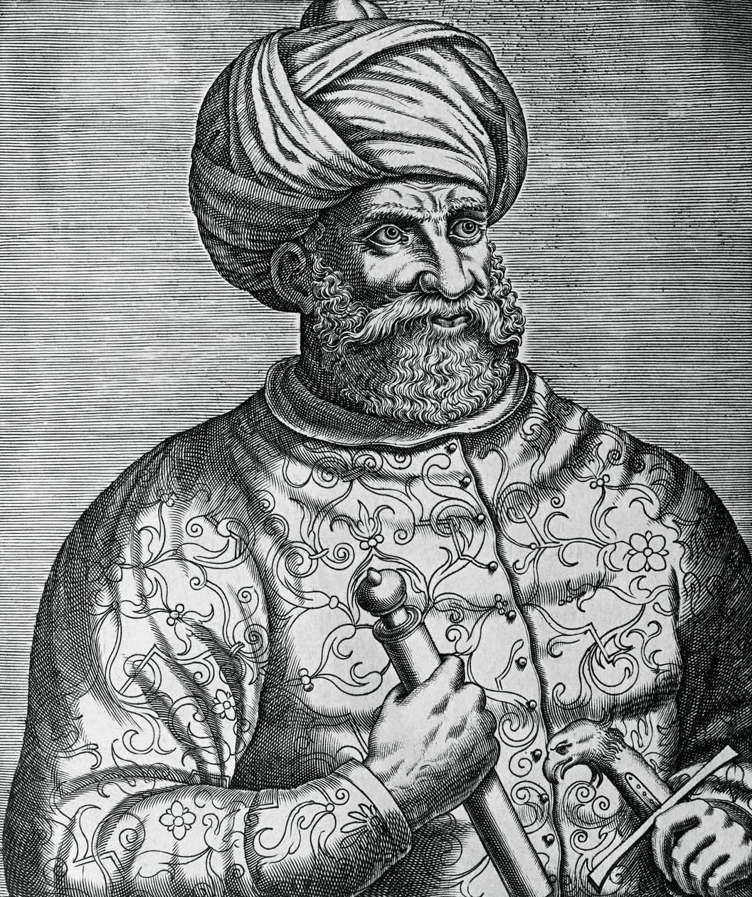 Portræt af Khayr al-Din, kendt som Barbarossa (1465-1546), tyrkisk korsar og admiral, gravering af Andre Thevet (1502-1590) af Andre Thevet