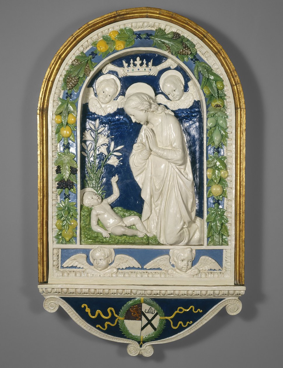 Tilbedelse af barnet, efter 1477 (glaseret terracotta) af Andrea Della Robbia