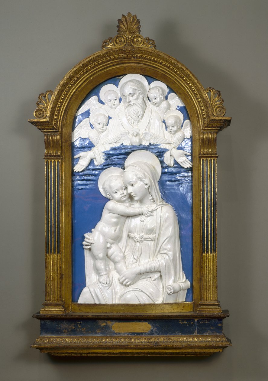 Madonna og barn med Gud Faderen og Keruber, 1480-90 (glaseret terracotta) af Andrea Della Robbia