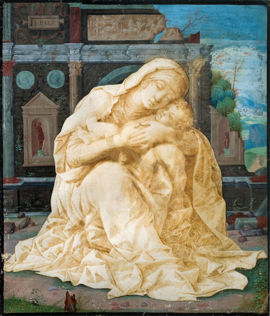 Madonna og barn mod de gamle ruiner af Andrea Mantegna