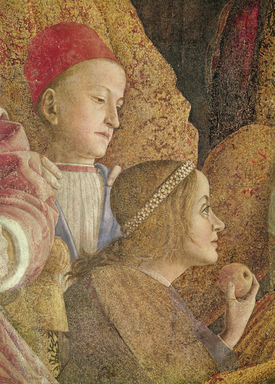 Marchese Ludovico Gonzago III af Mantua med sin familie og hoffolk, (detalje af Gonzago-børnene), ca. 1465-74 (detaljer fra 78461) af Andrea Mantegna