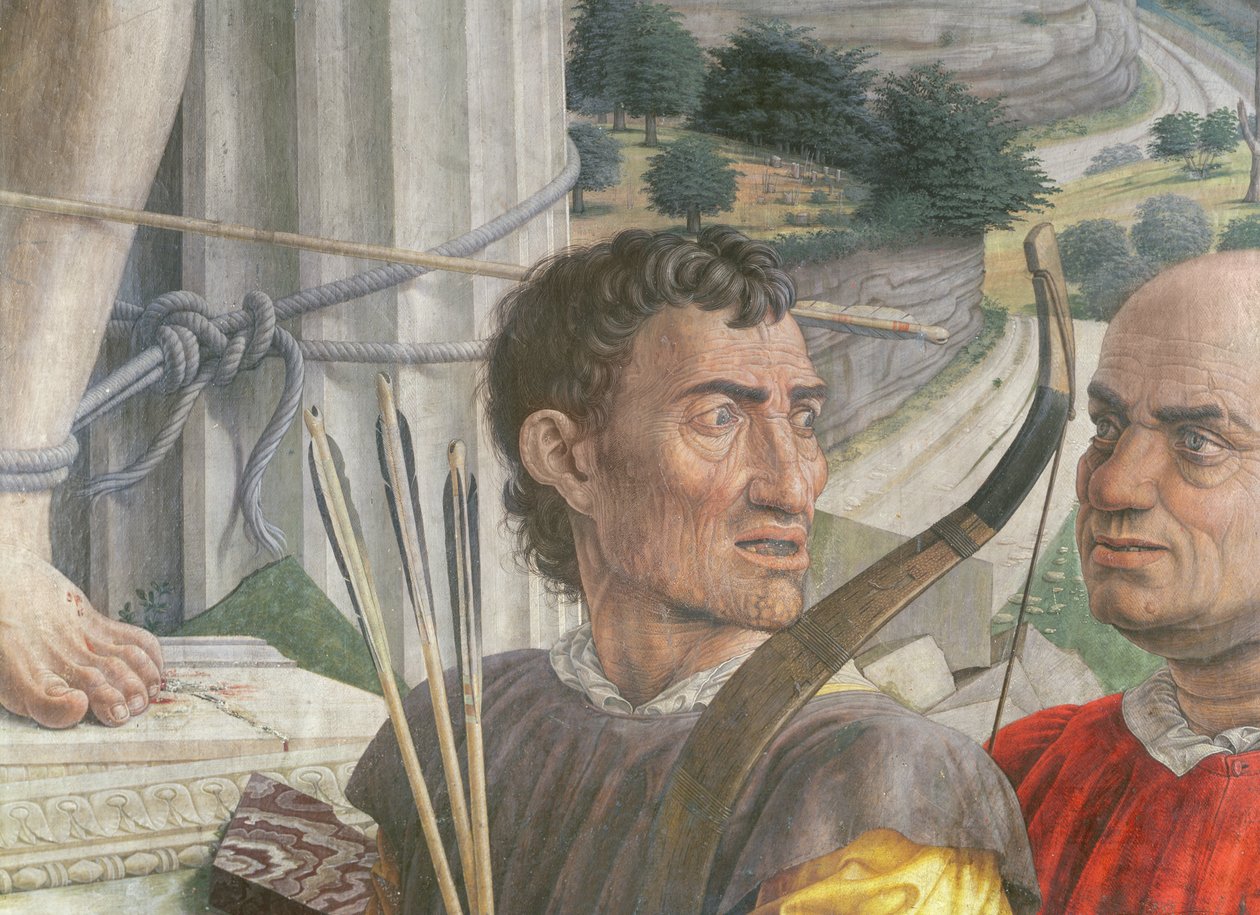 Sankt Sebastian, 1480 detalje af soldaterne olie på lærred af Andrea Mantegna