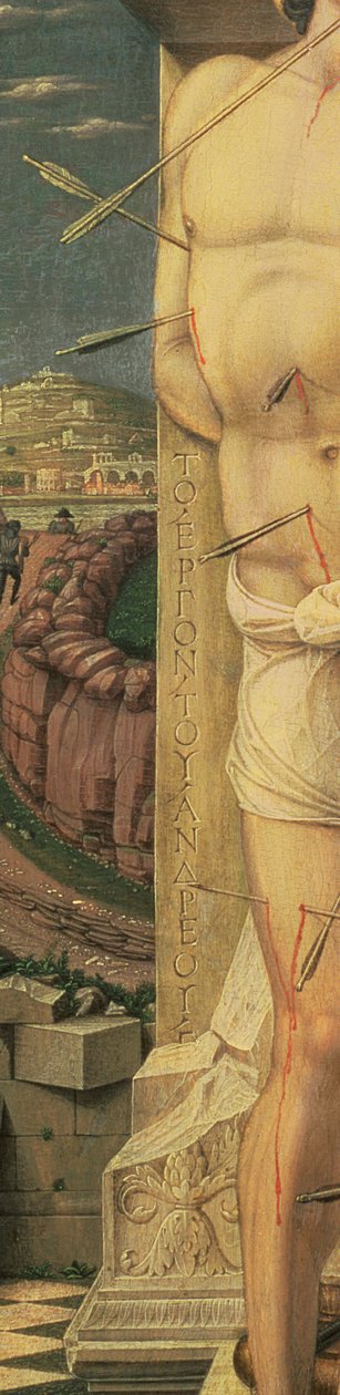 St. Sebastian (detalje), ca. 1459 (tempera på panel) af Andrea Mantegna