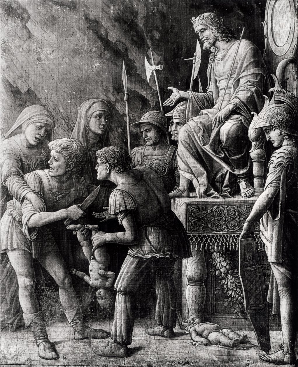 The Judgment of Salomon (blyant og vask på lærred) af Andrea Mantegna