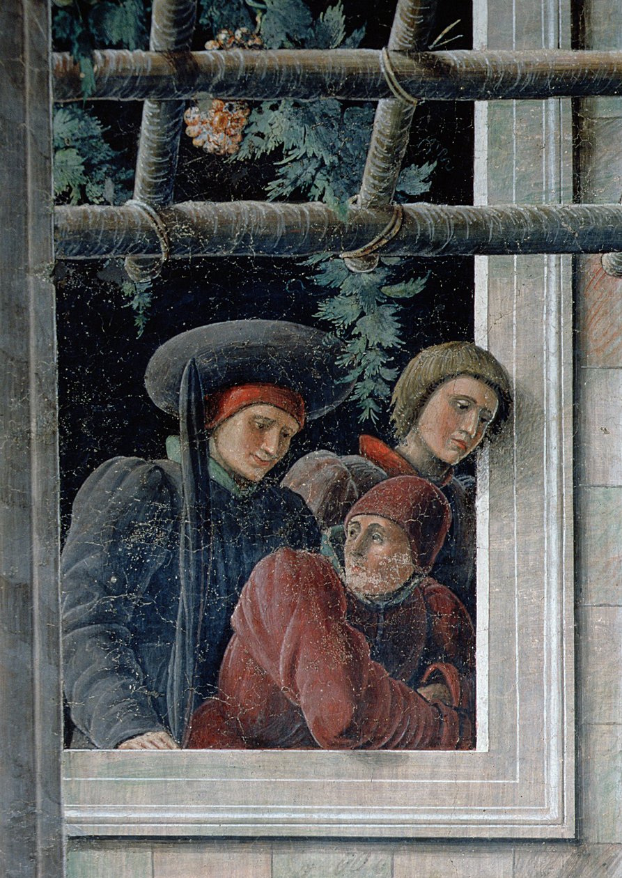 The Martyrdom of St. Christopher, detalje af tilskuere, ca. 1450-56 (detalje af 257173) af Andrea Mantegna
