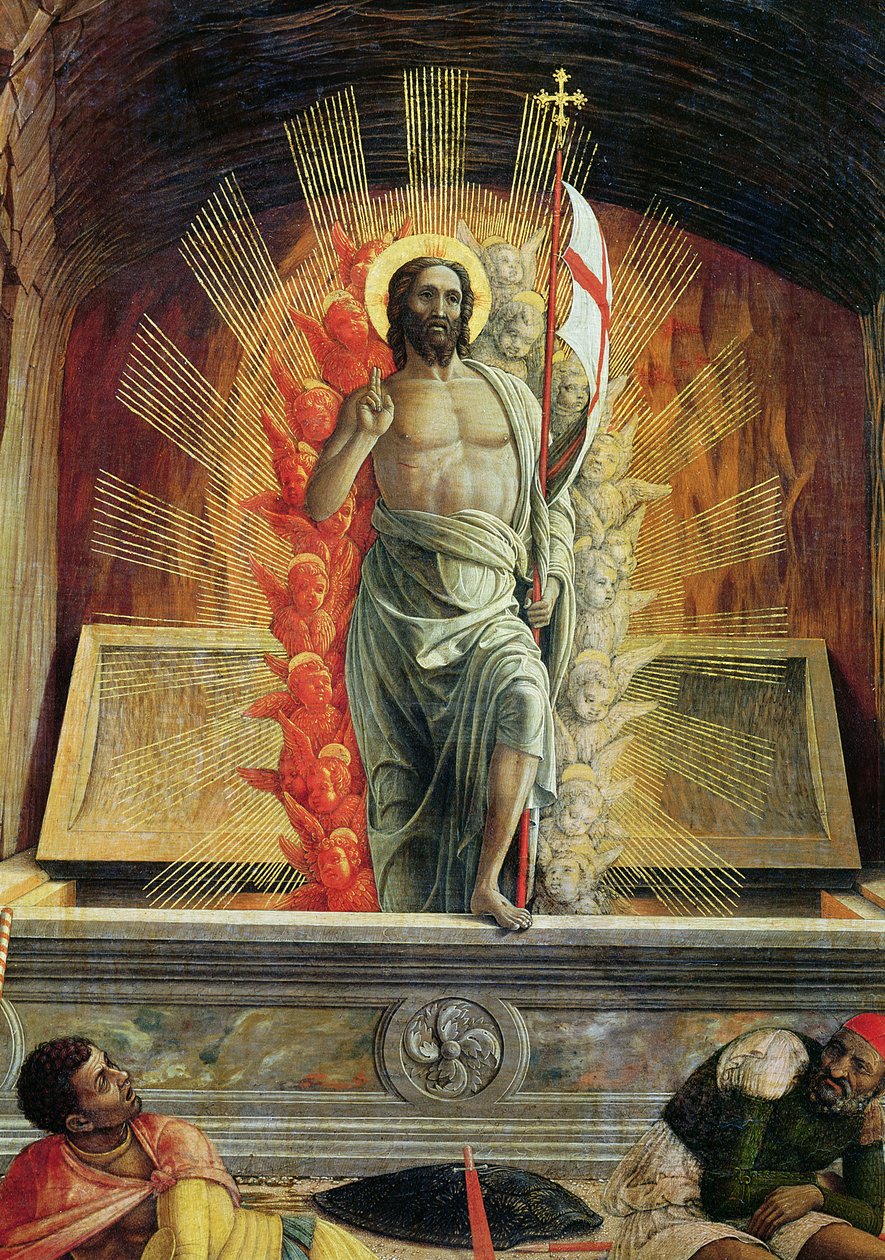 Opstandelsen, højre predella-panel fra altertavlen af St. Zeno af Verona, 1456-60 (detaljer fra 214239) af Andrea Mantegna
