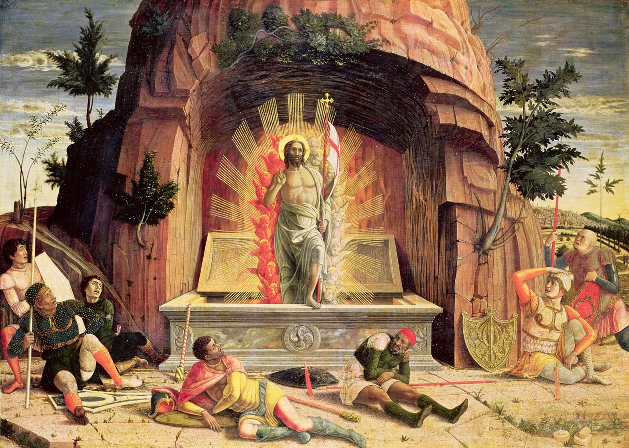 Opstandelsen, højre hånd predella panel fra altertavlen af St. Zeno af Verona, 1456-60 af Andrea Mantegna