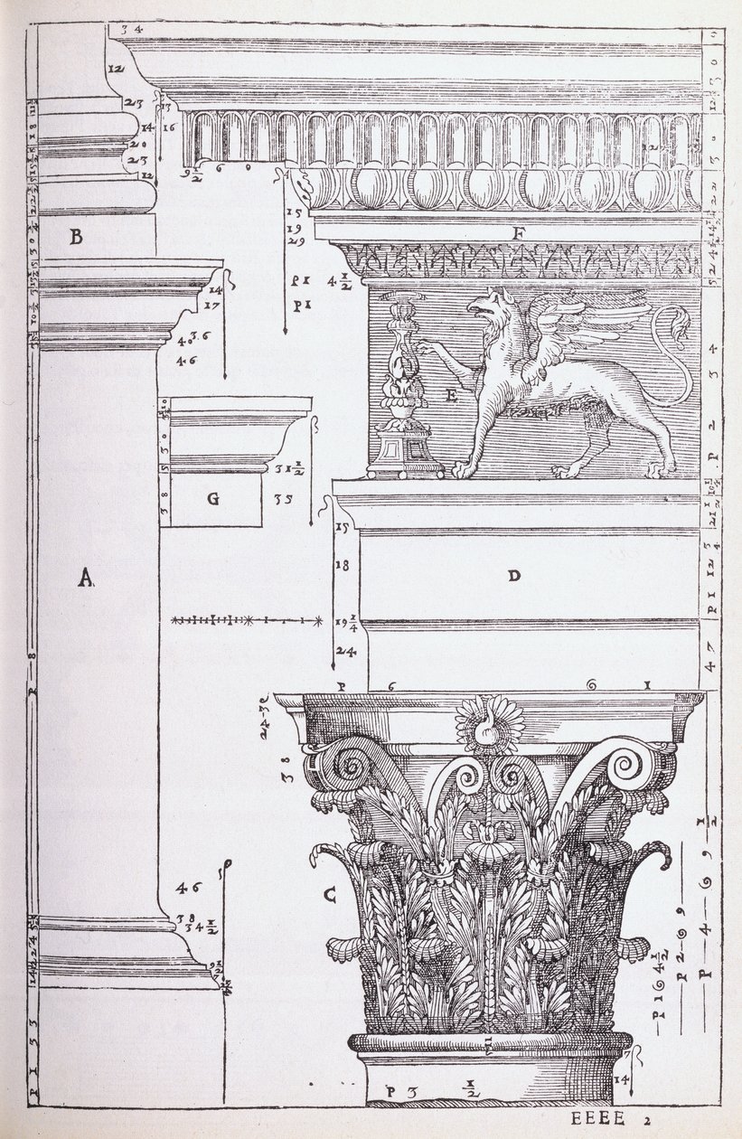 Dekorative detaljer fra Antoninus og Faustinas tempel, illustration fra en faksimilekopi af 