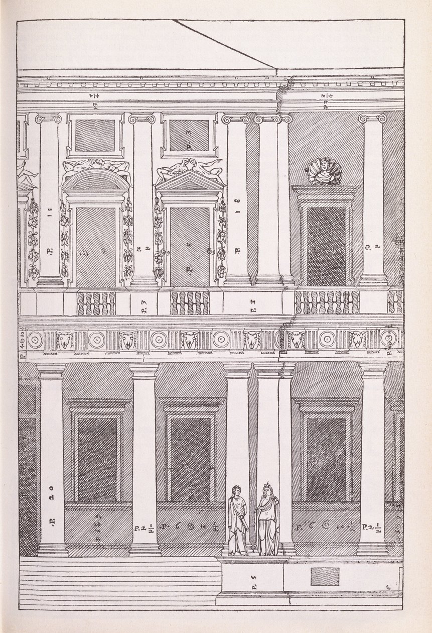 Forhøjning af Villa Chiericati, Vicenza, illustration fra en faksimilekopi af 