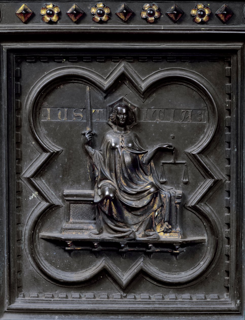 Retfærdighed, panel G af syddørene til dåbskapellet San Giovanni, 1336 (bronze) af Andrea Pisano