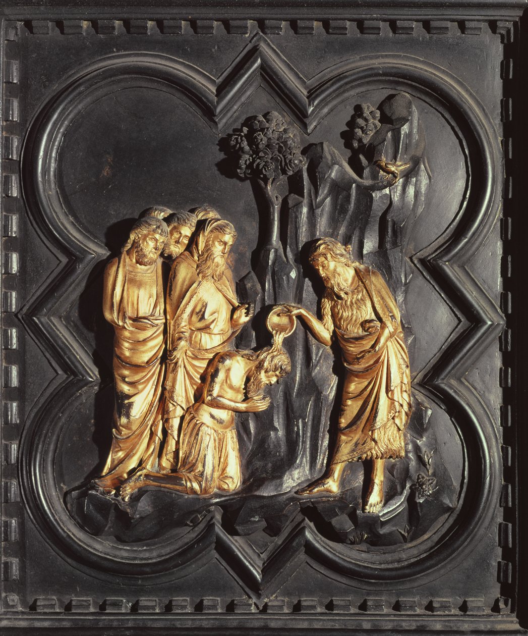 St. Johannes Døberen døber i Jordanfloden, fra de sydlige døre til San Giovannis dåbskammer, 1336 (bronze) af Andrea Pisano