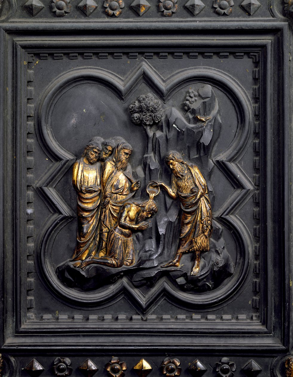 Disciplenes dåb, niende panel i syddørene i San Giovanni-døbefonten, 1336 (bronze) af Andrea Pisano