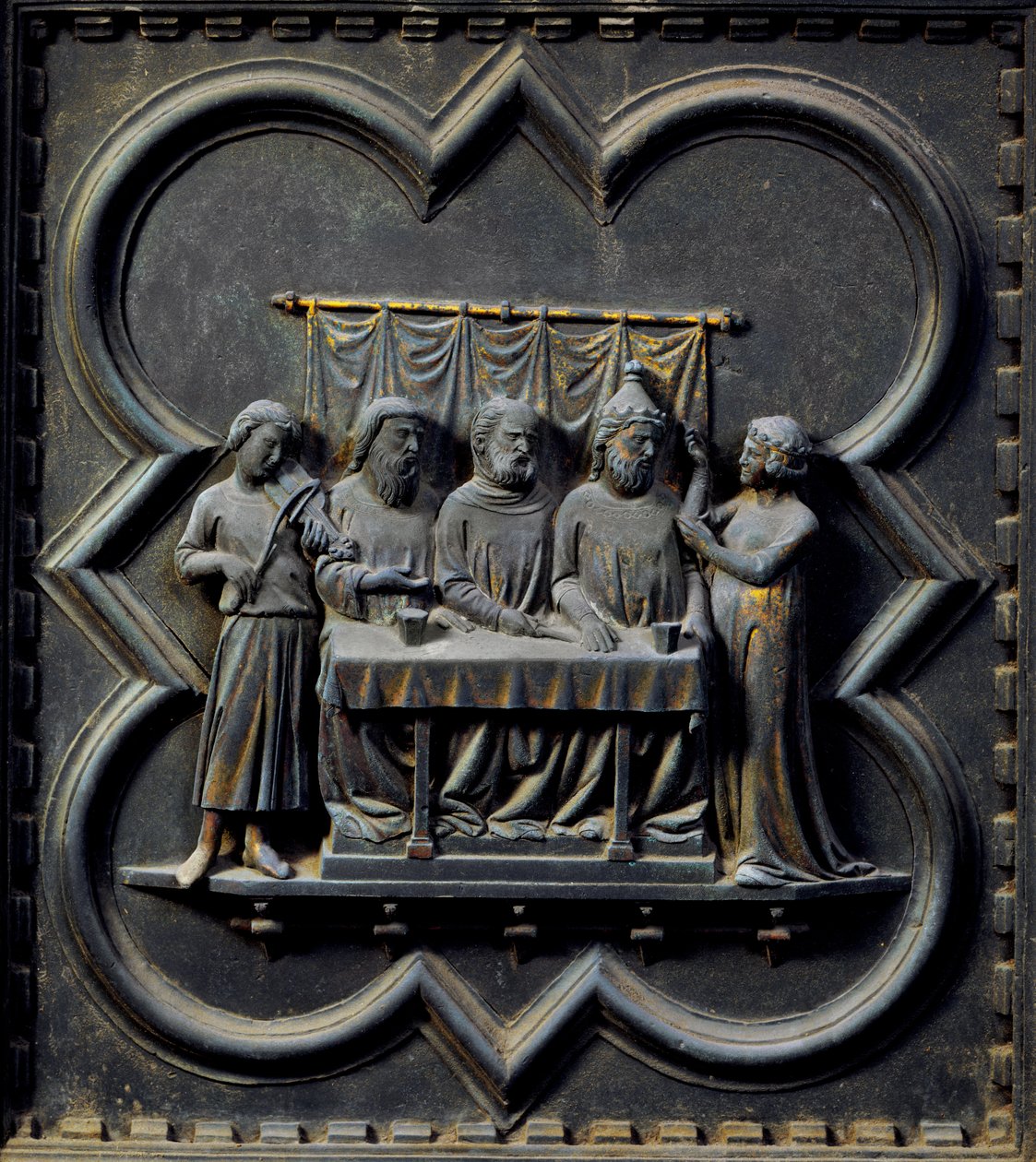 Salomes dans, femtende panel af syddørene til dåbskapellet San Giovanni, 1336 (bronze) af Andrea Pisano