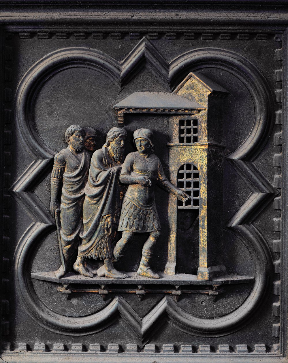 Fængslingen af Johannes Døberen, tolvte panel af syddørene til dåbskapellet San Giovanni, 1336 (bronze) af Andrea Pisano