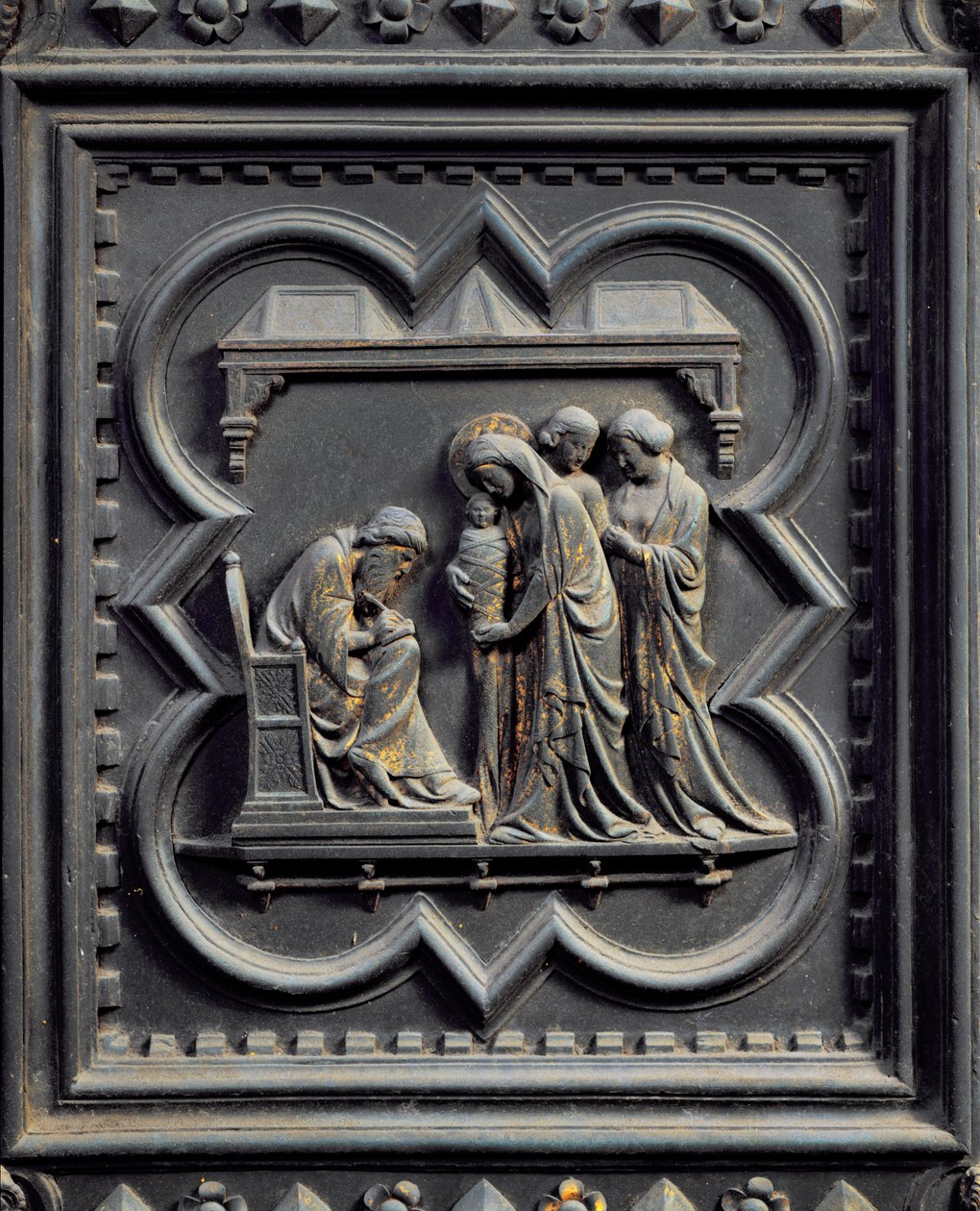 Zakarias skriver drengens navn, femte panel af syddørene til dåbskapellet i San Giovanni, 1336 (bronze) af Andrea Pisano