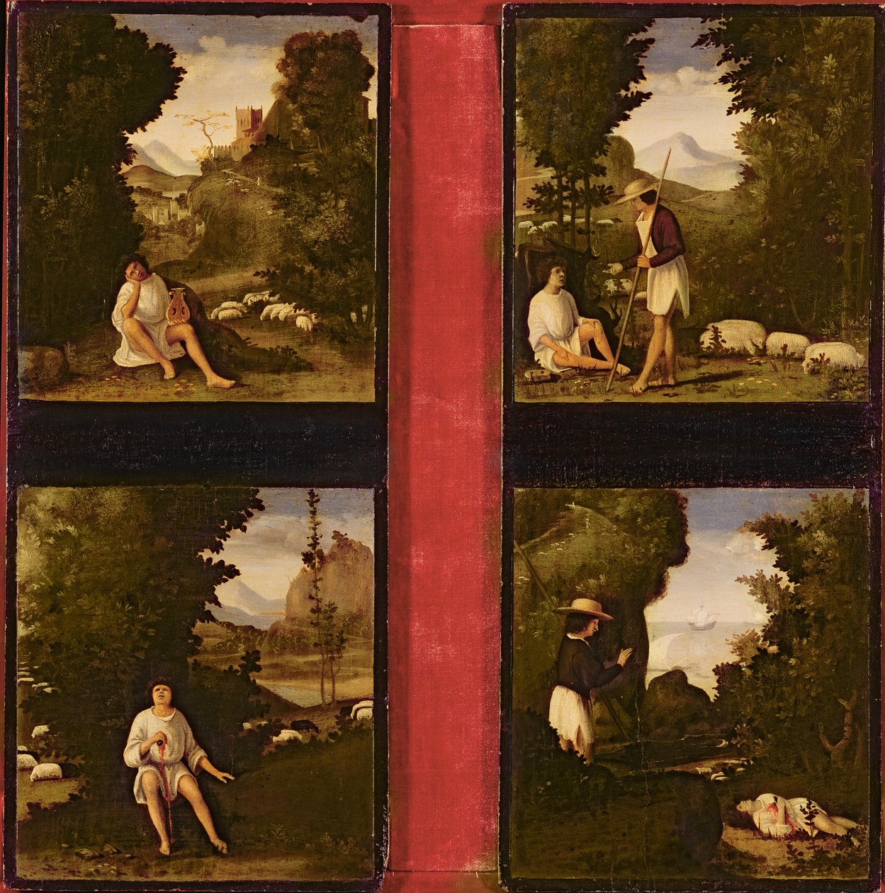 Scener fra Tebaldeos Eclogues, ca. 1505 (olie på træ) af Andrea Previtali