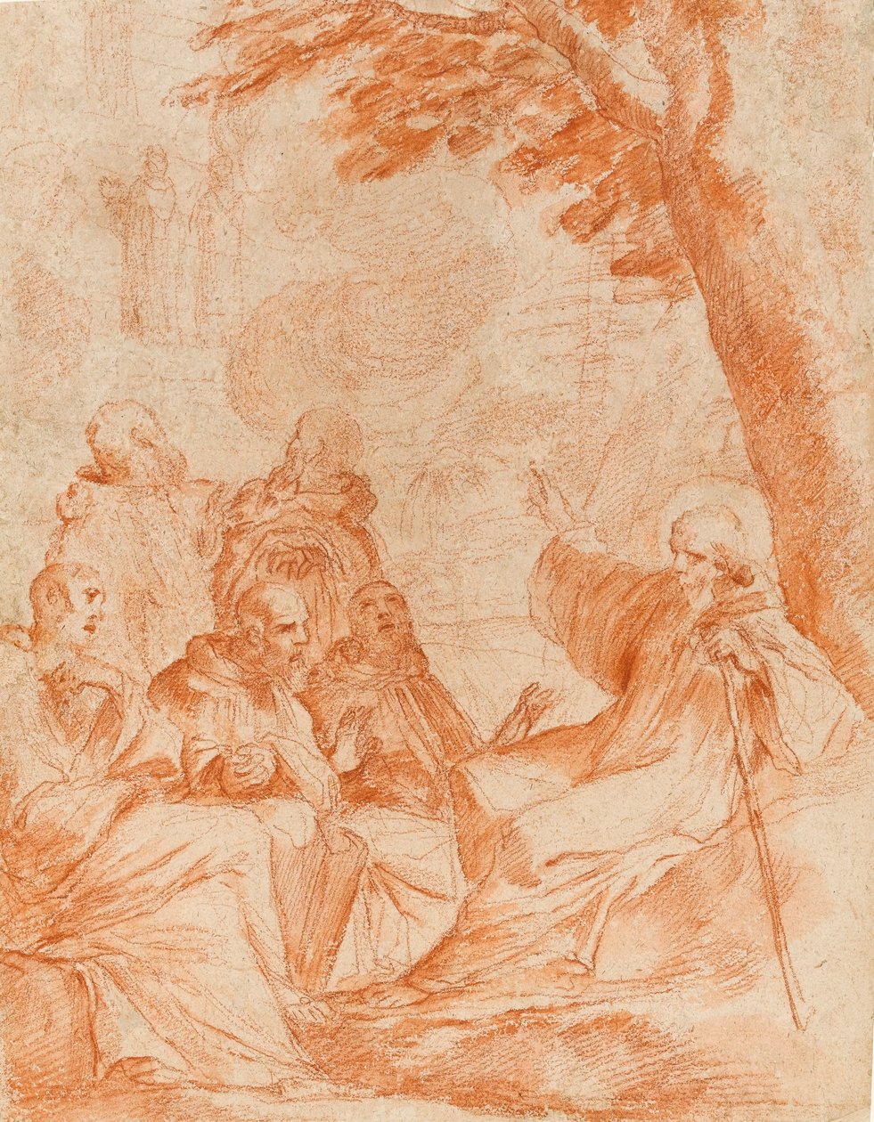 The Vision of St. Romuald (rødt kridt med vask på papir) af Andrea Sacchi