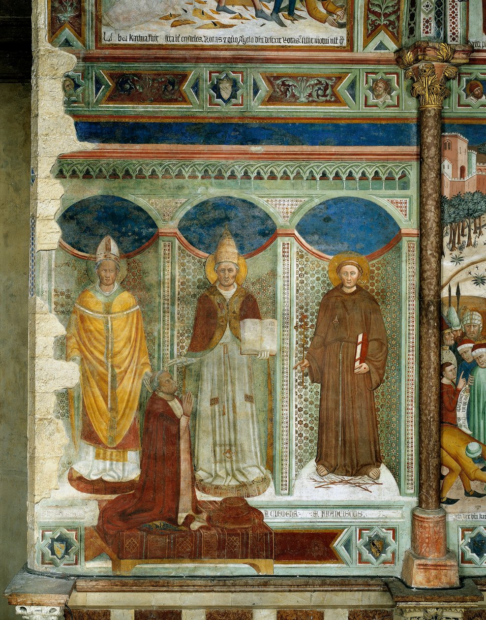 Sankt Sabinus, kardinal egidio Albornoz knælende, Sankt Clement og Sankt Frans, scener fra den hellige Katarina af Alexandrias liv, ca. 1368 af Andrea de Bartoli