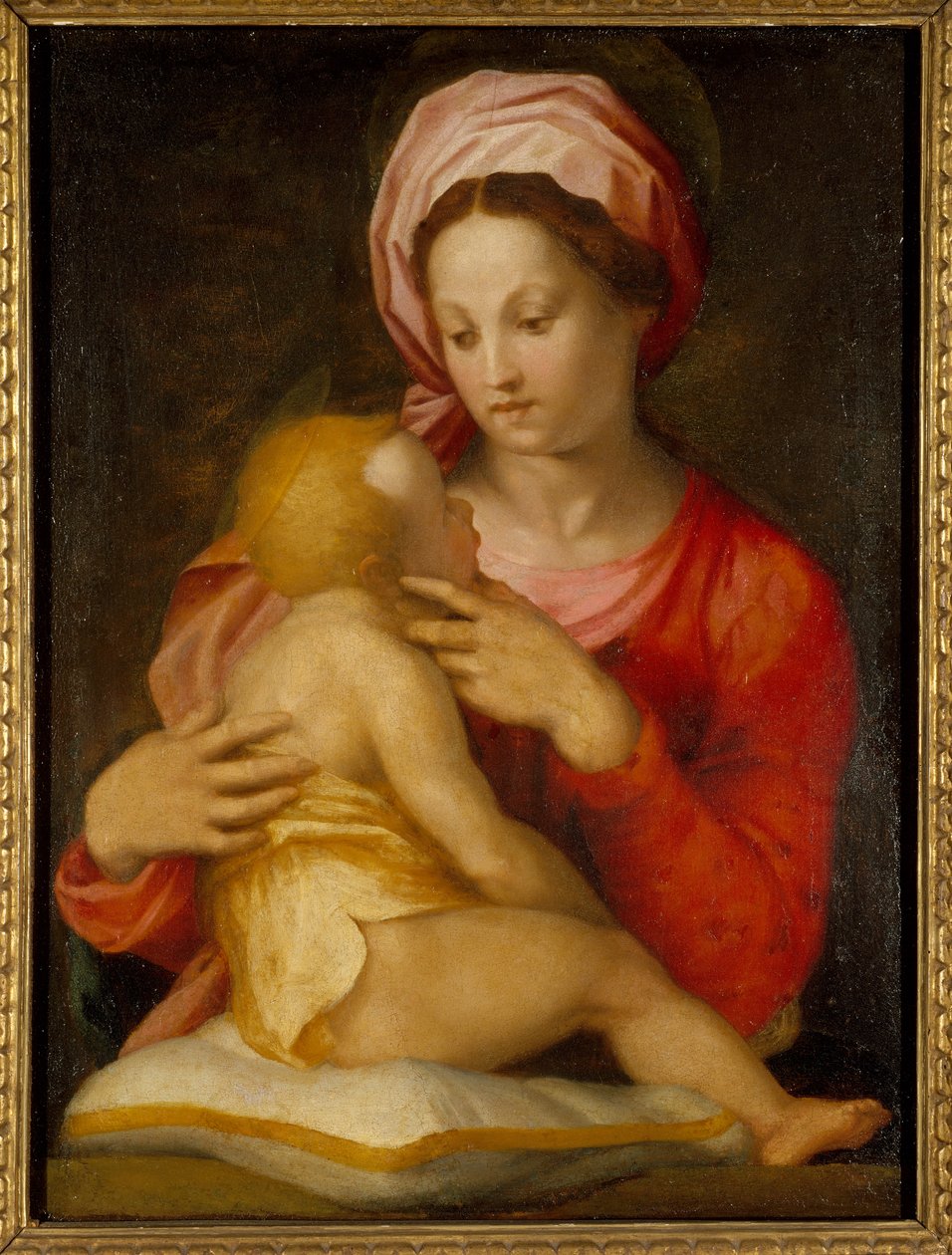 Madonna og barn (olie på glas overført fra panel) af Andrea del Sarto