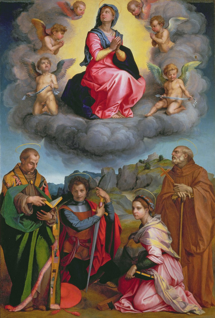 Madonna i herlighed med fire helgener (panel) af Andrea del Sarto