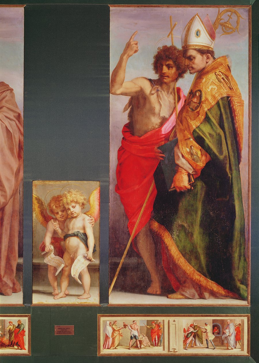 Polyptykon fra Vallombrosa Abbey, detalje på højre side, der viser Johannes Døberen og en anden helgen, 1528 (detalje af 50405) af Andrea del Sarto