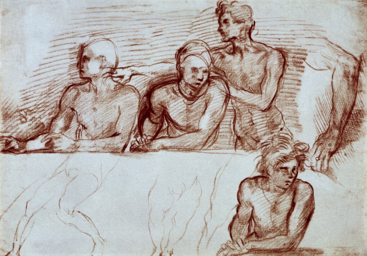Studie af fire mandlige figurer (kridt) af Andrea del Sarto