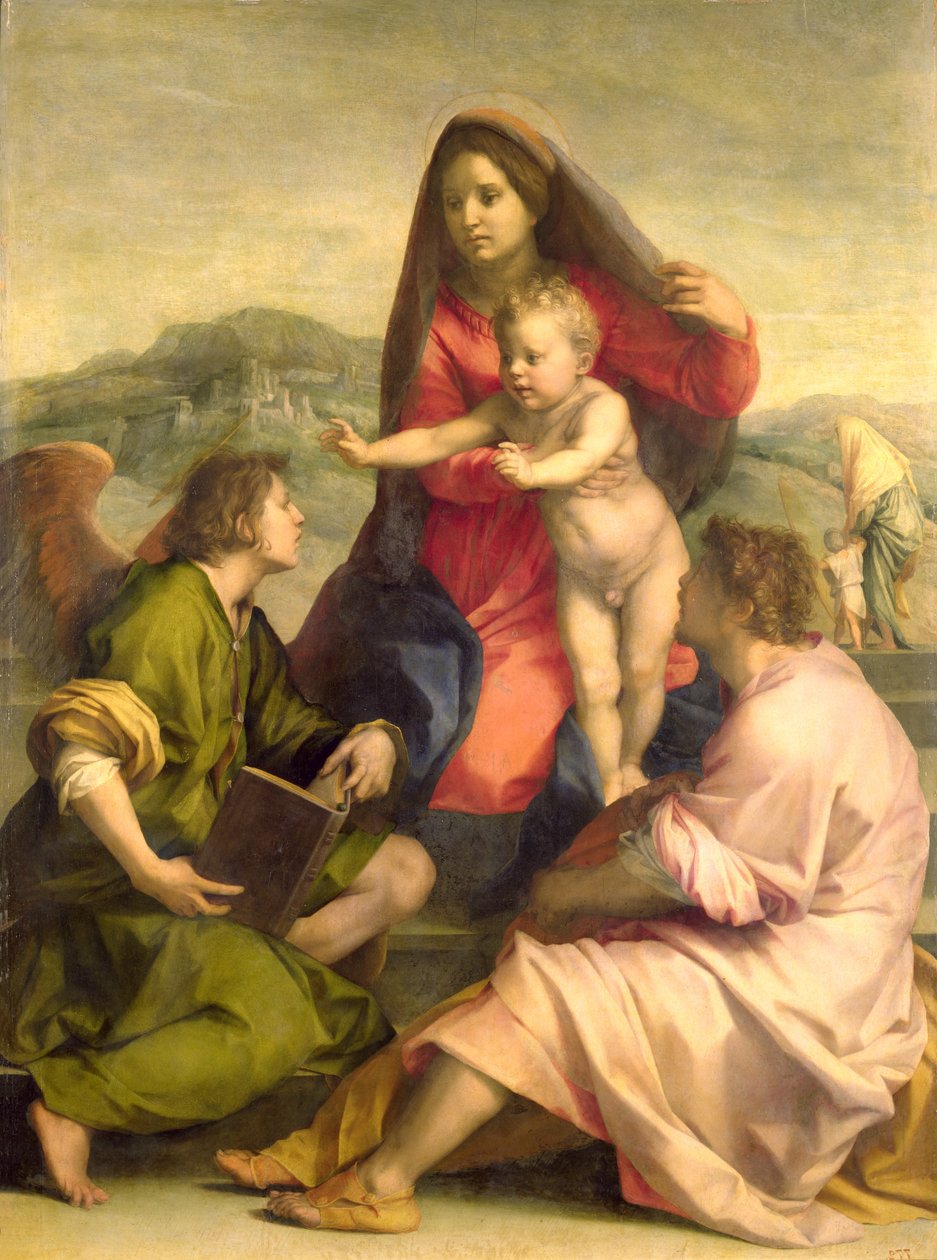 Jomfruen og barnet med en helgen og en engel, ca. 1522-23 (olie) af Andrea del Sarto