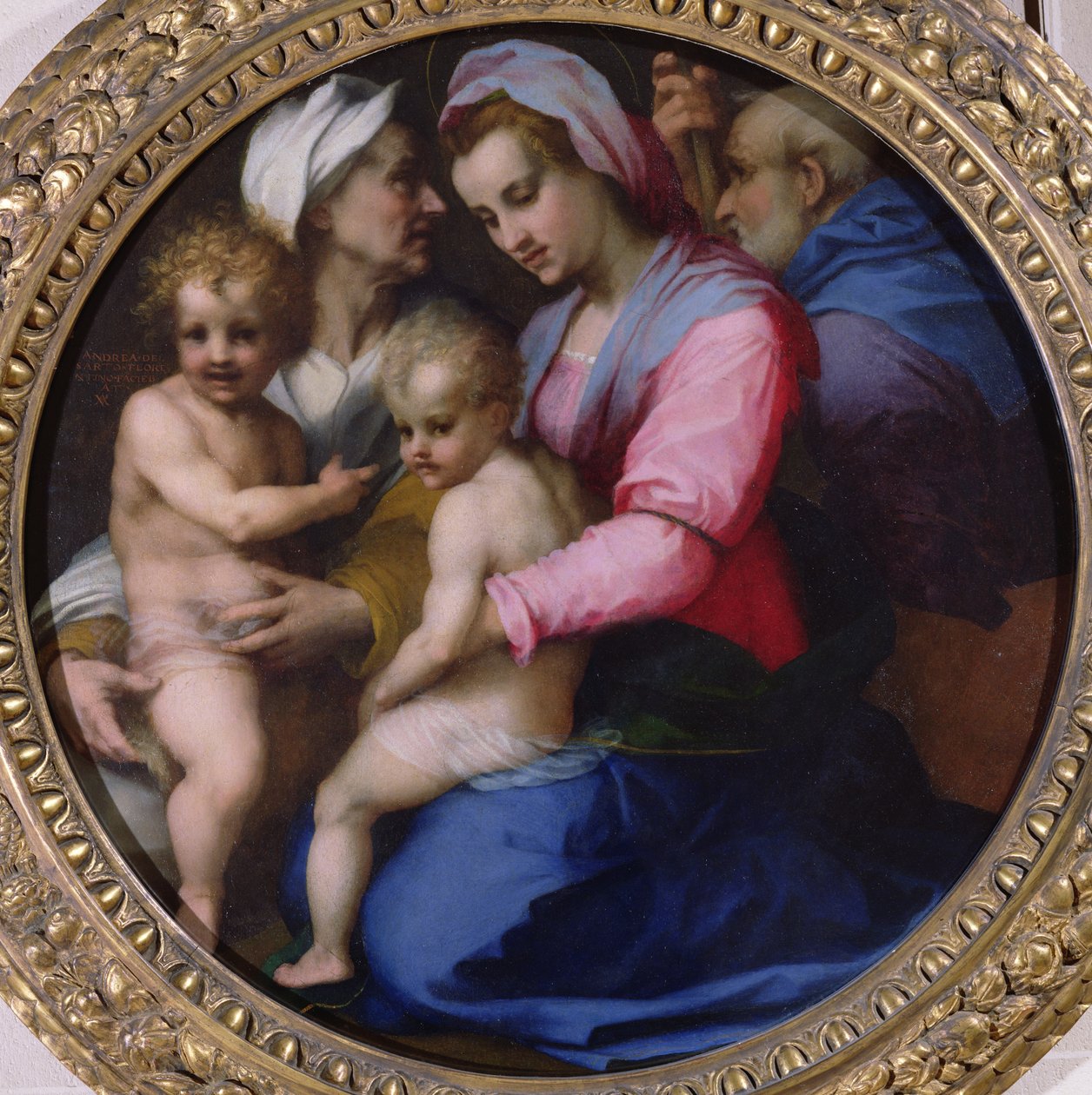 Jomfruen med Jesusbarnet, den hellige Elisabeth og den hellige Johannes, ca. 1516 (olie på panel overført på lærred) af Andrea del Sarto