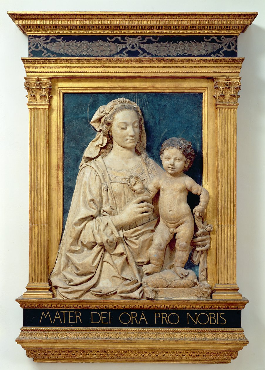 Madonna med barn, ca. 1470 (glaseret terracotta) (se også 428020) af Andrea del Verrocchio