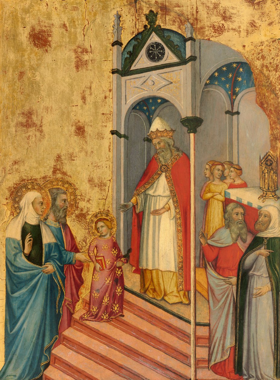 Præsentationen af Jomfru Maria i templet, ca. 1400-5 (tempera på poppeltræ) af Andrea di Bartolo