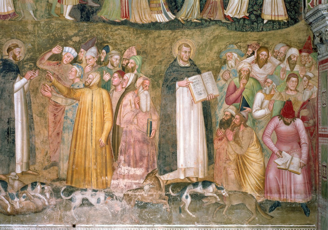 The Church Militant and Triumphant, detalje af SS. Thomas og Peter forveksler kætterne, fra det spanske kapel; c.1369 freskodetalje af 31612 af Andrea di Bonaiuto