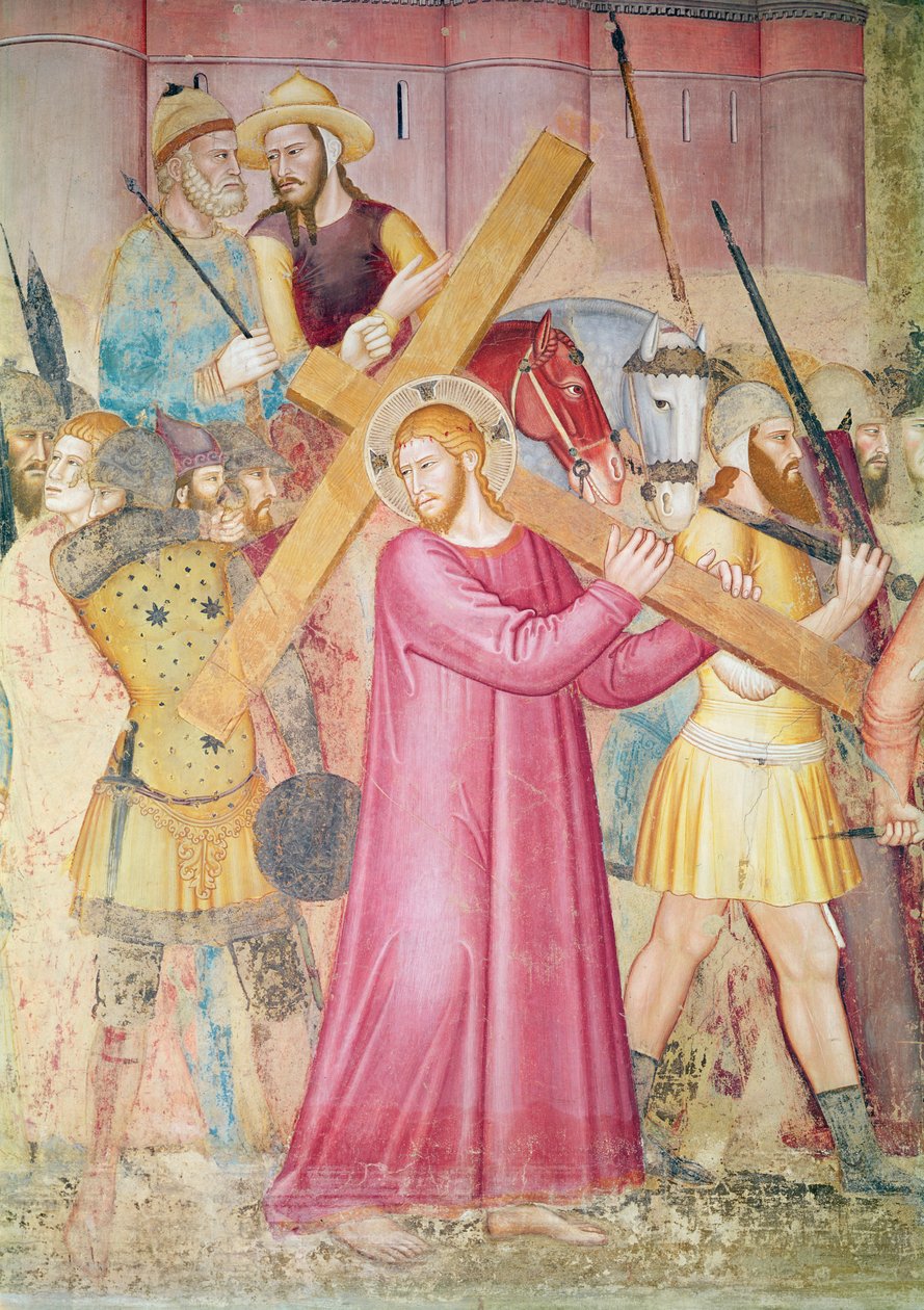 Vejen til Golgata, detalje af Kristus, der bærer korset, ca. 1365 (detalje af 130096) af Andrea di Bonaiuto