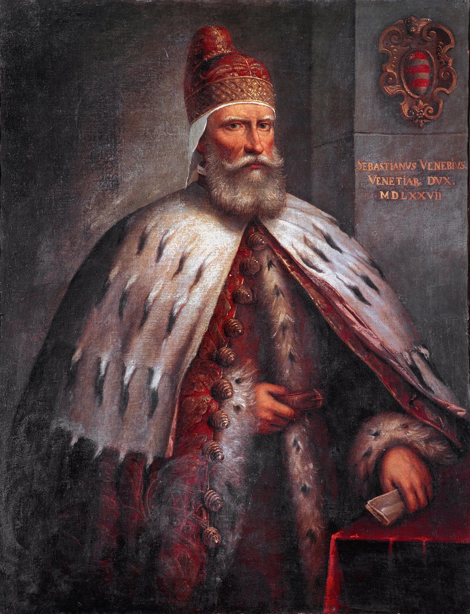 Portræt af Doge Sebastiano Venier (1496-1578), condottiere Han ledede den venetianske flåde med Francesco Duodo under slaget ved Lepanto i 1571. Maleri af Andrea de 