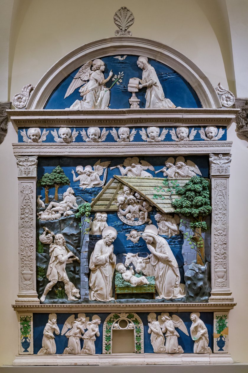 Fødselskirken, hyrdernes tilbedelse og bebudelsen af Andrea (workshop of) Della Robbia