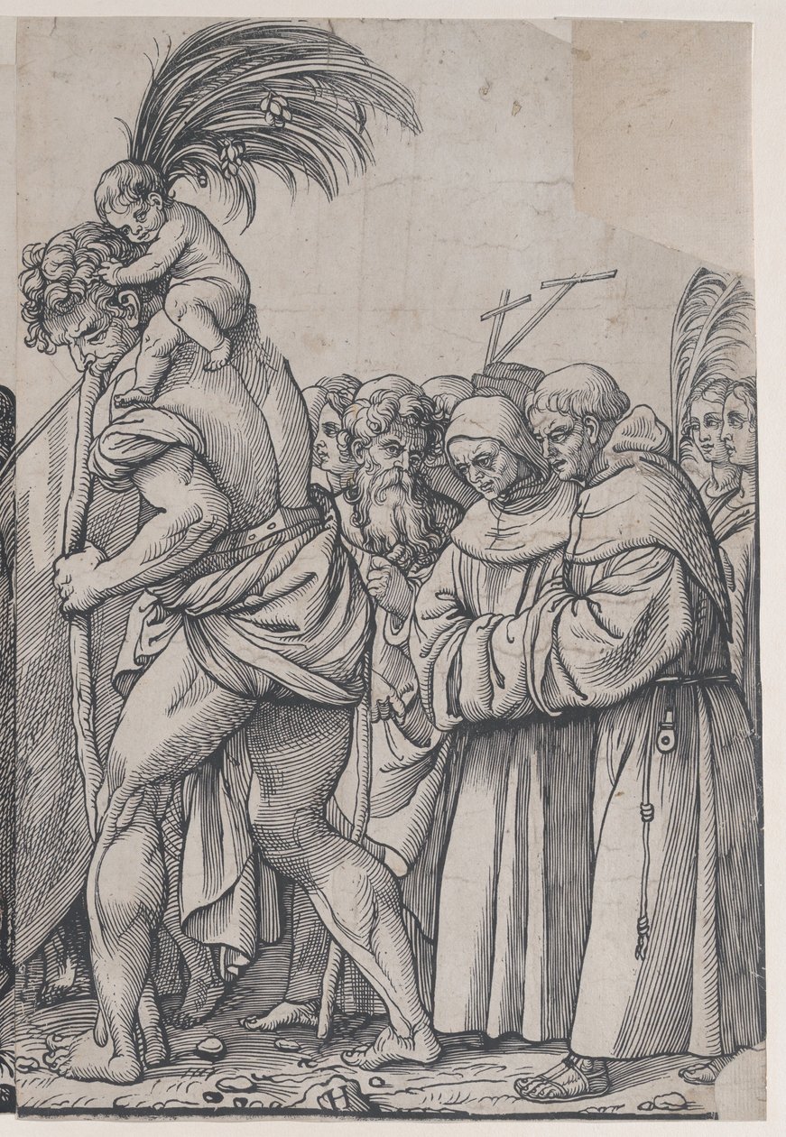Afsnit H: Sankt Christopher bærer Kristusbarnet, fra The Triumph of Christ, 1836. af Andrea Andreani