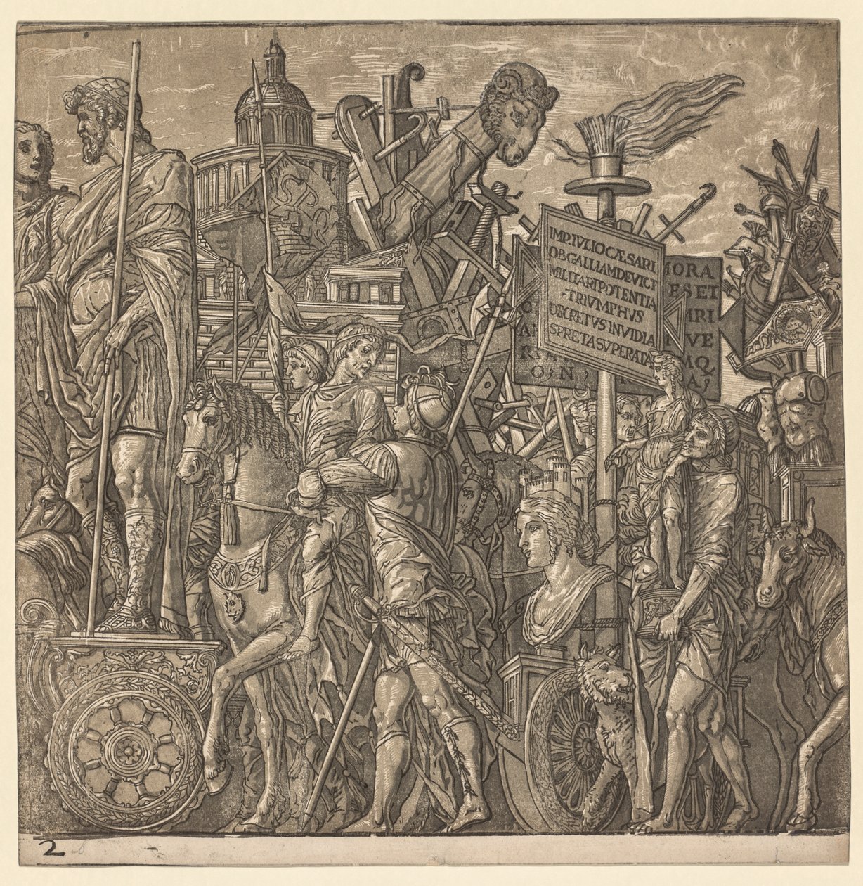 Julius Cæsars triumf: kolossale statuer og belejringsudstyr, 1593-99. af Andrea Andreani