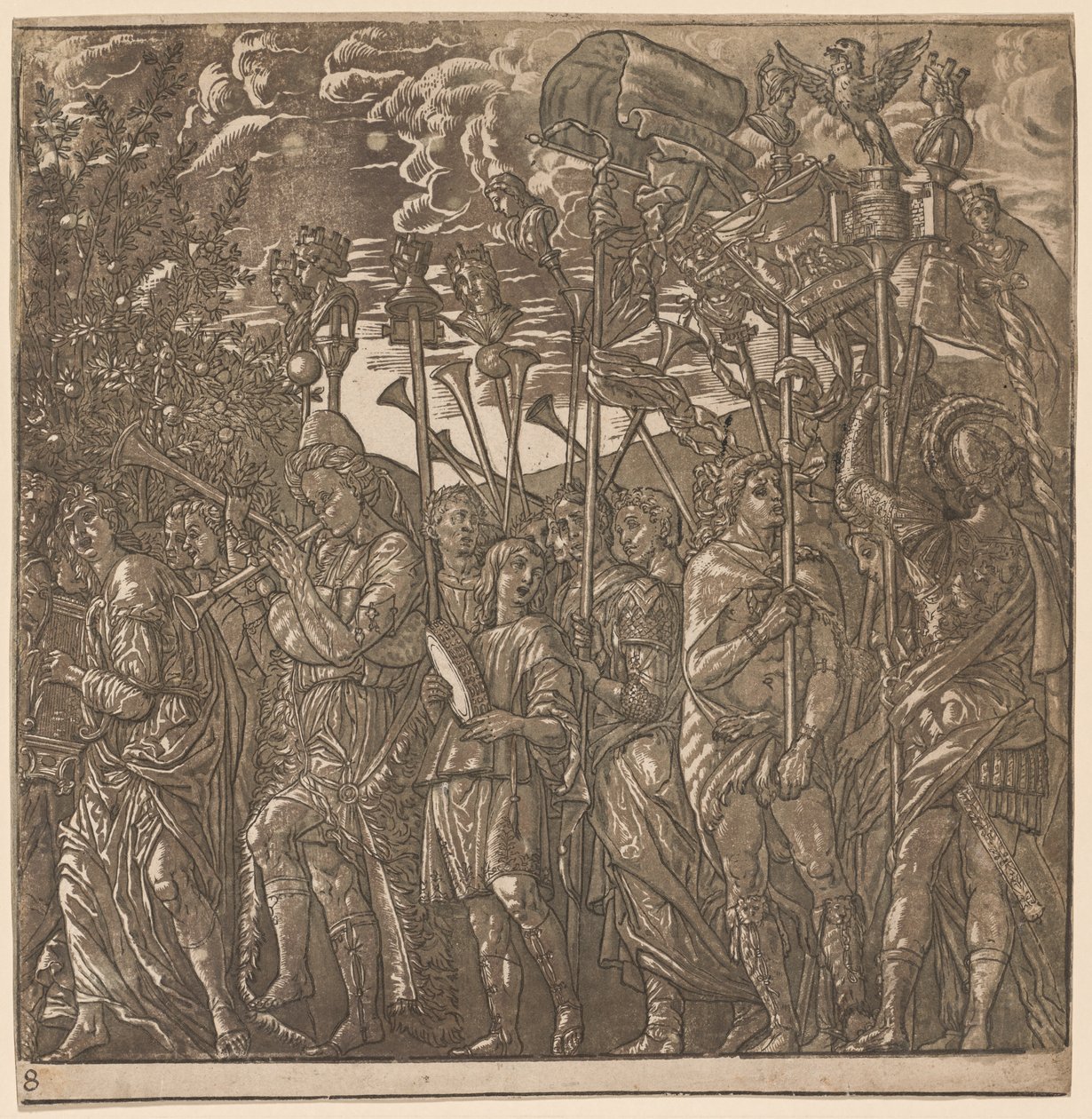 Julius Cæsars triumf: Soldater, der bærer bannere og standarder, 1593-99. af Andrea Andreani